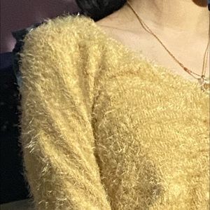 Yellow Tie front Fluffy Crop top